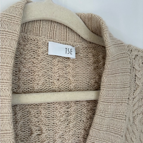 TSE 100% Cashmere Cableknit Beige Cardigan Sweater Womens M Luxury Old Money - Picture 3 of 6
